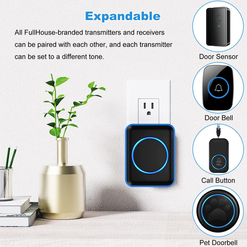 Caregiver Pager, FullHouse Wireless Call Button 1000+ Feet, SOS Alert Nurse Calling Elderly Fall Help System for Patient/Disabled Monitoring at Home, IP55 Waterproof 1 Call Button + 1 Plug-In Receiver Black