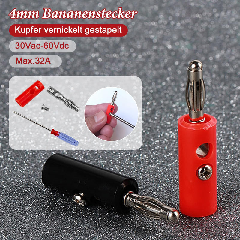 2 x 4 mm crocodile clips, fully insulated with banana socket made of copper cable | Banana plugs, spring clamps, test leads multimeter, electrical test, copper crocodile clips 2 crocodile clips and 2 banana plugs