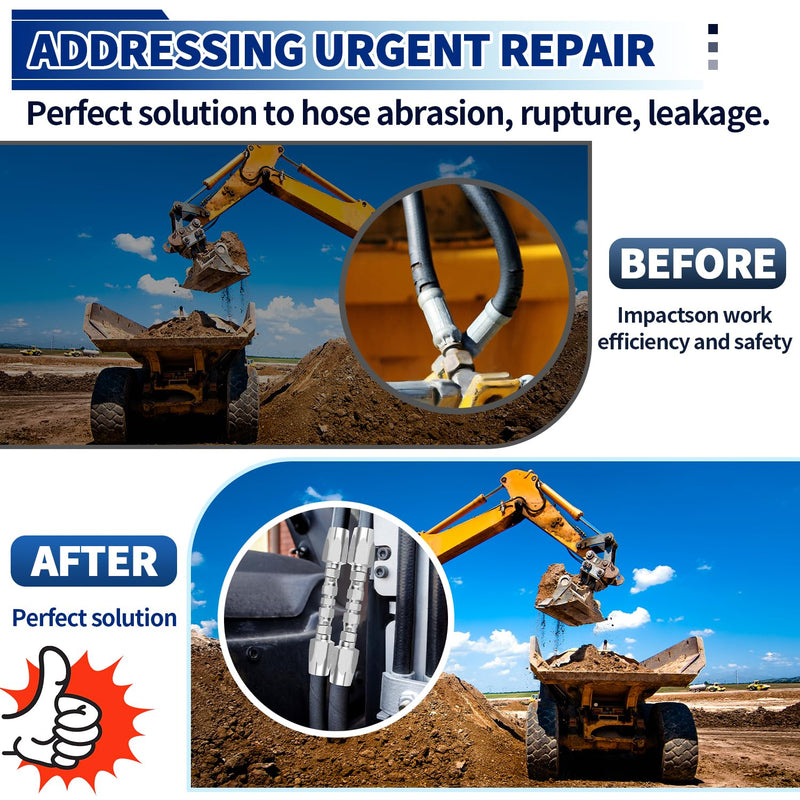 [Australia - AusPower] - Hydraulic Hose Repair Kit, 1/4" Hydraulic Hose Field Repair Kit, 2pcs Reusable Heavy Duty Galvanized Carbon Steel Fittings 1/4'' 