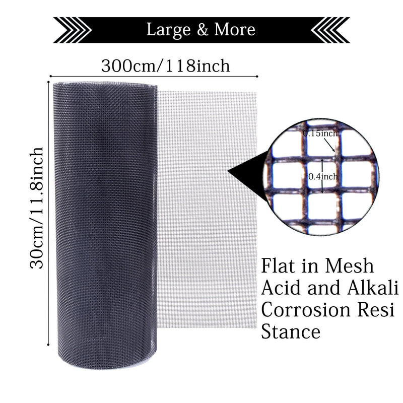 Wire Mesh Roll 20 Mesh 304 Stainless Steel Woven Wire Screen Mesh Never Rust，Pest Rat Mesh for Preventing Rats Squirrel and Mouse Access 11.8 in X 9.84 Ft TXZWJZ (Black) Black