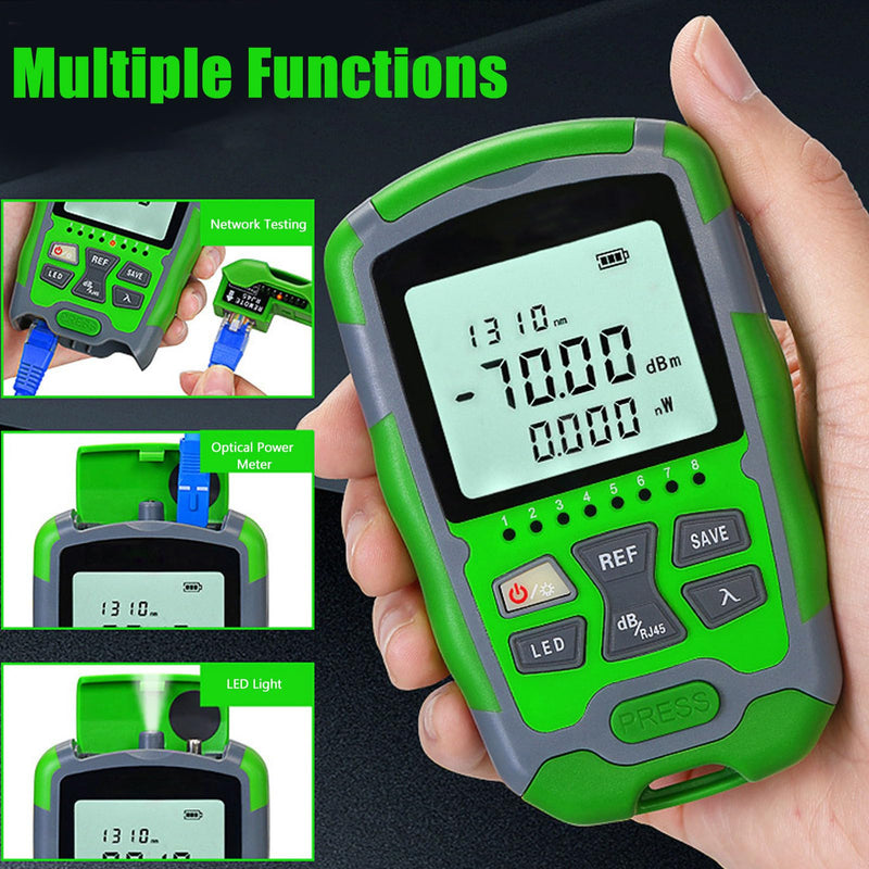 Fiber Optic Power Meter, ‑70~+10DBm 850-1700Nm Digital Display, Portable Fiber Optic Cable Tester Tool with Universal Interface, for Detecting Cable Faults