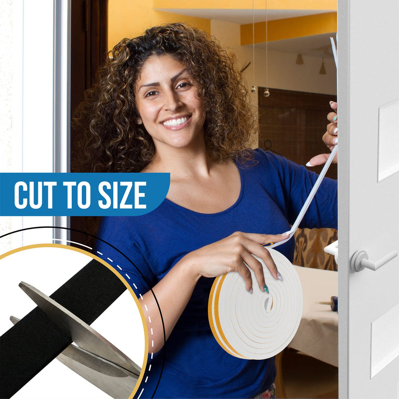 High Density Foam Weather Stripping Door Seal Strip Insulation Tape Roll for Insulating Door Frame, Window, Air Conditioner | Self Adhesive Sealing Weatherstrip (Black, 1 in x 1/4 in x 30 Ft) Black