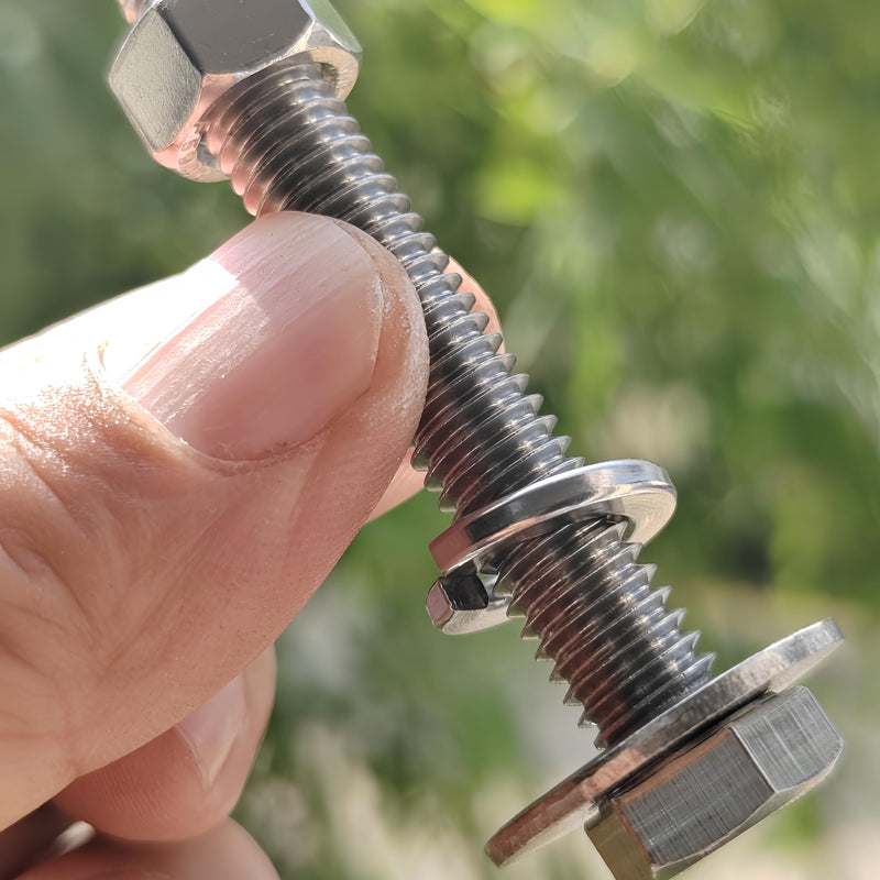 [Australia - AusPower] - (4 Sets) 3/8-16x5 Stainless Steel Hex Head Screws Bolts, Nuts, Flat & Lock Washers, 18-8 (304) S/S, Fully Threaded by Bolt Fullerkreg (4 Sets) 3/8x5" 