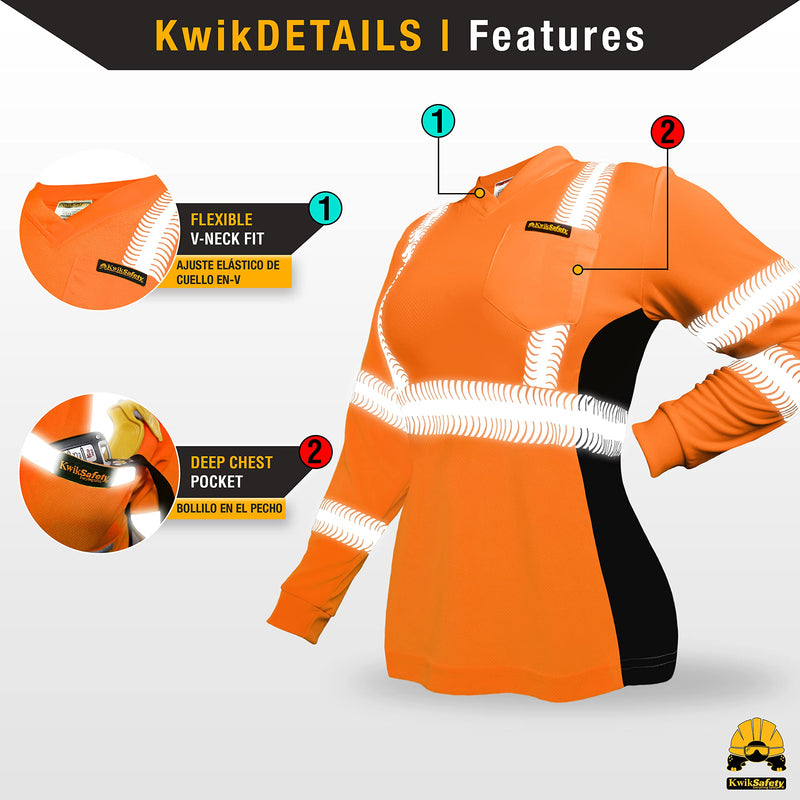 KwikSafety - Charlotte, NC - Vixen Hi Vis Long Sleeve Safety Shirt for Women [Angel Hair Reflective Tape] XX-Large Long Sleeve | Orange