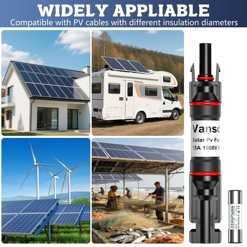 [Australia - AusPower] - Vansdon 5PCS 15A Solar Fuse Holder Inline，Solar PV Fuse Holder,Waterproof Solar Fuse Connector for Solar Panel and Solar Controller Black-21 