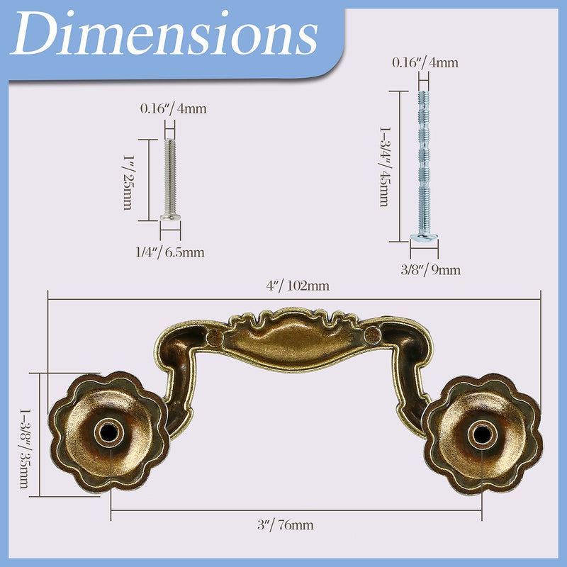 10pcs Antique Bronze Cabinet Pulls, 3 inch Hole Centers Vintage Cabinet Drawer Handles, Retro Dresser Drawer Pulls, Cabinet Door Handles for Dresser Chest Closet 76mm | 3 inch C/C 10