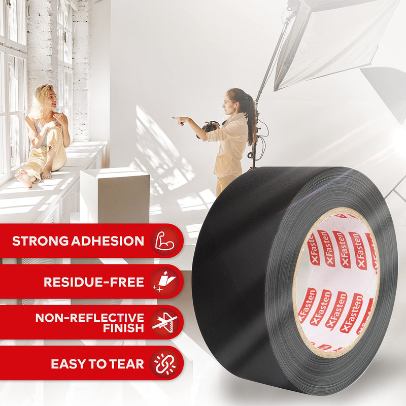 [Australia - AusPower] - XFasten Black Gaffers Tape 2 Inch x 30 Yards (90 Feet) Residue-Free Matte Black Gaffer Tape 2 Inch Non-Reflective Easy-to-Tear Floor Tape for Electrical Cords 