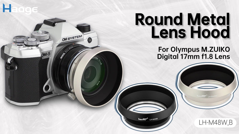 Haoge LH-M48W Metal Lens Hood Shade for Olympus M.ZUIKO Digital 17mm F1.8 Lens Replace LH-48B Silver [Silver-Round]