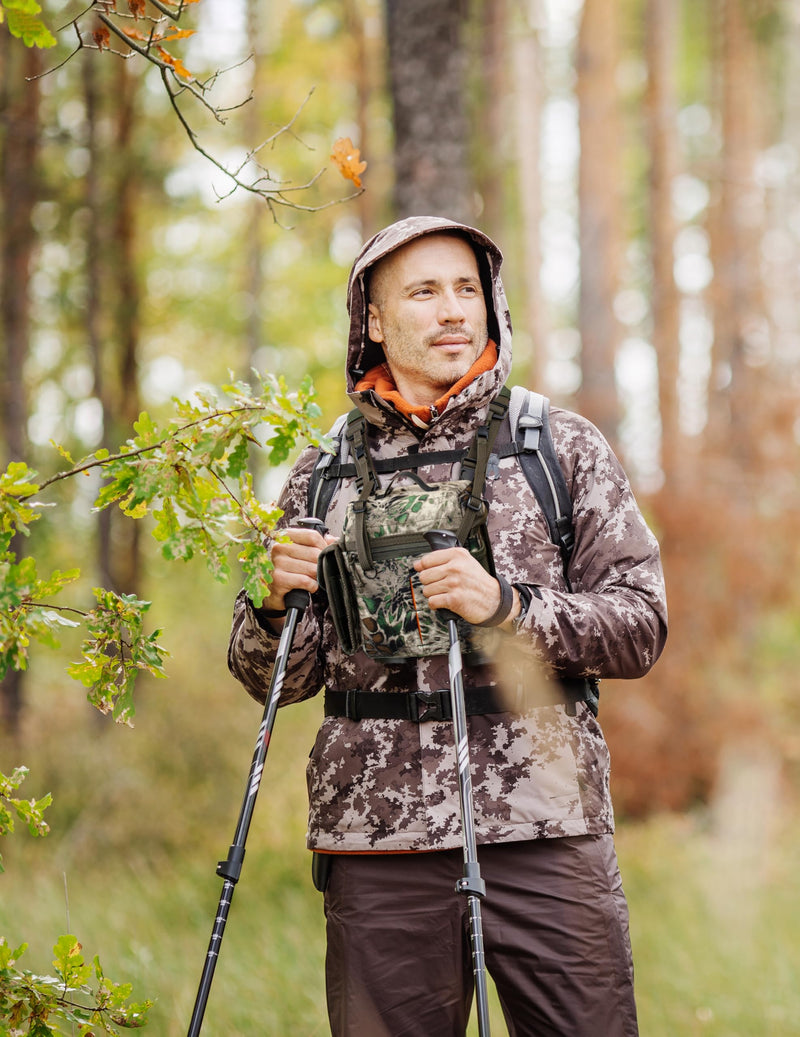 [Australia - AusPower] - Binocular Harness Chest Pack Magnetic Closure, Bino Case with Detachable Rangefinder Pouch, Camouflage Bino Bag with Adjustable Strap for Hunting, Field Observation Camo MP Medium 