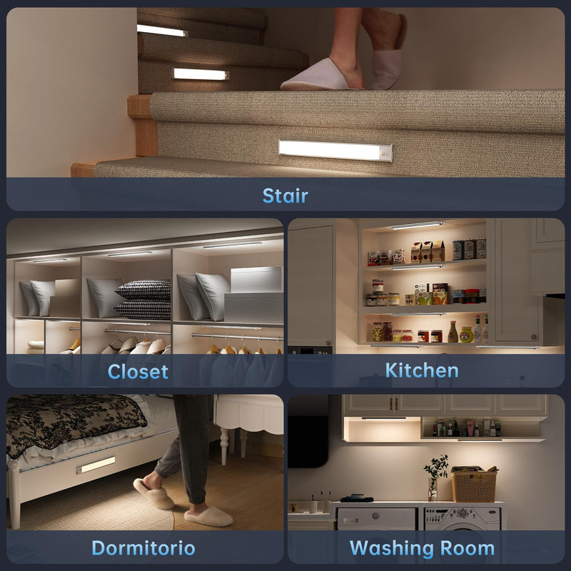 [Australia - AusPower] - Under Cabinet Lighting,5 Pack Rechargeable Motion Sensor Light Indoor,3 Colors Dimmable,Magnetic Closet Lights Battery Operated,Under Counter Lights for Kitchen,Wardrobe, Hallway, Home 8inch-5Pack 
