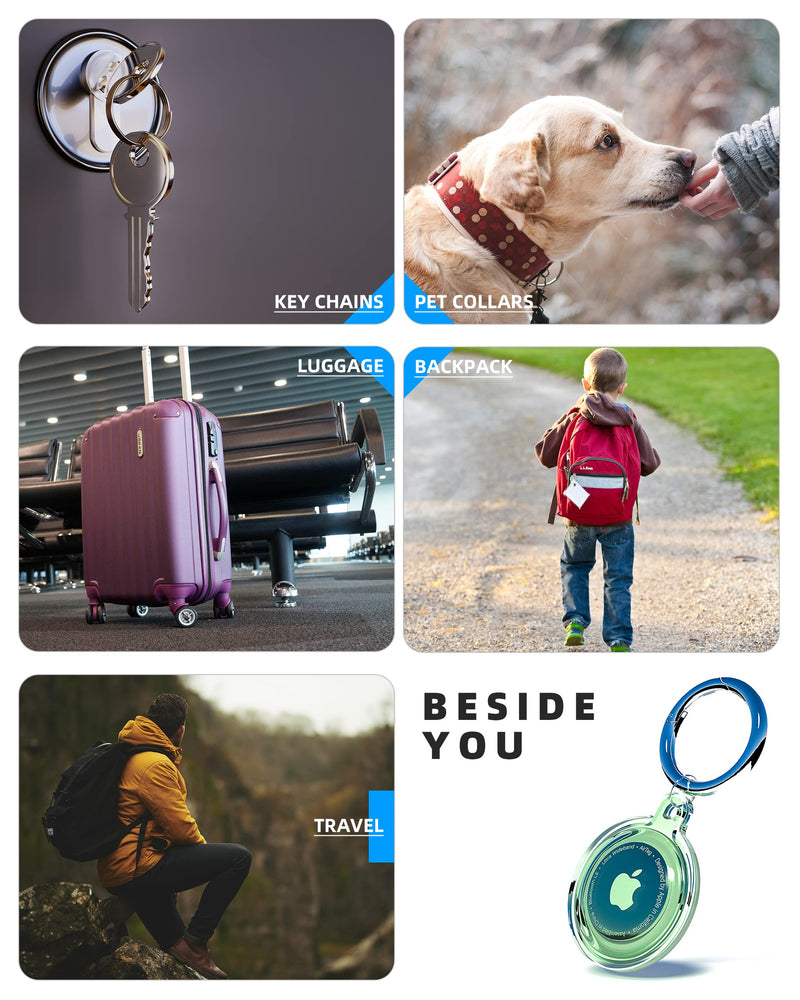 [Australia - AusPower] - 4 Pack Airtag Keychain Waterproof, Air Tag Holder for Apple Airtag GPS Tracker, Soft Full-Body Shockproof Apple Tag Case for Dog Cat Collar, Luggage, Keys (Purple, Green, Blue, Pink) Purple, Green, Blue, Pink 