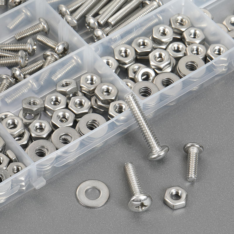 [Australia - AusPower] - 351Pcs Machine Screws Nuts and Bolts Assortment Kit, 6-32# 8-32# 10-24 Phillips Pan Head Assorted 304 Stainless Steel Bolts Nuts Flat Washers Bolts with Case 