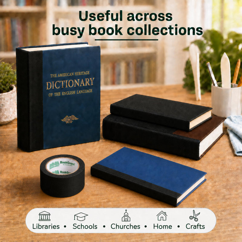 BookGuard 1 Inch Black Book Binding Tape, Cloth Book Repair Tape for Spines, Hinges, Covers, Bibles, Hymnals, Libraries and Schools, 5 Yard Roll 1" Wide, 5 Yards