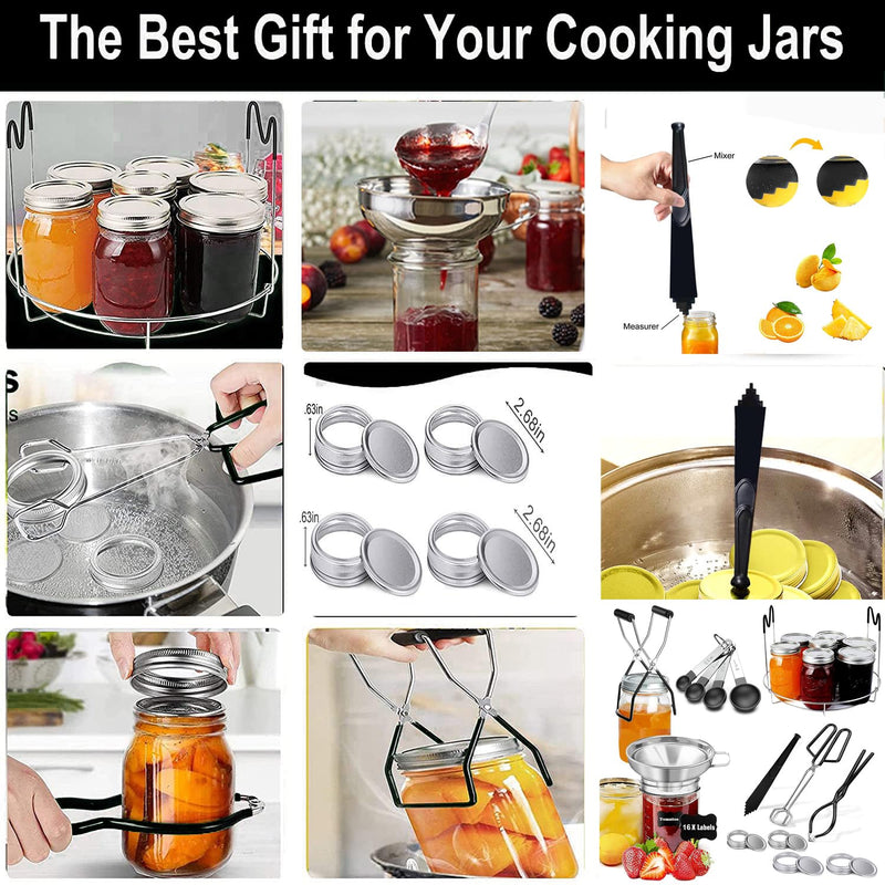 HOMMES Canning Supplies Starter Kit For Mason Jars - Pot, Funnel, Lifter, Wrench, Tongs, Lid Lifter & Bubble Remover Black