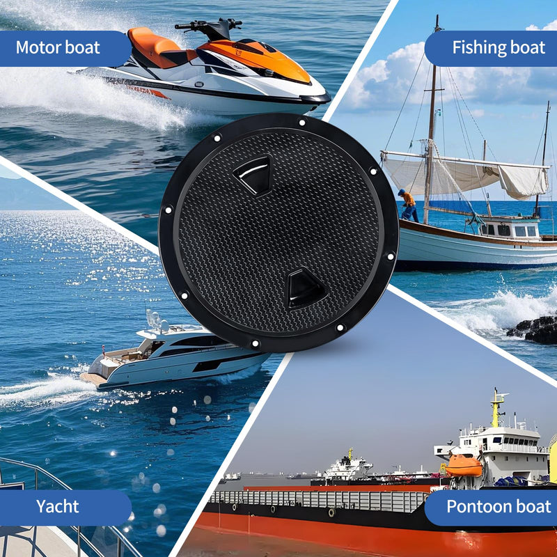 Hoffen Boat Hatch, 4" 6" 8" Round Non Slip Inspection Hatch w/Detachable Cover for Marine Boat Yacht Black 8 Inch