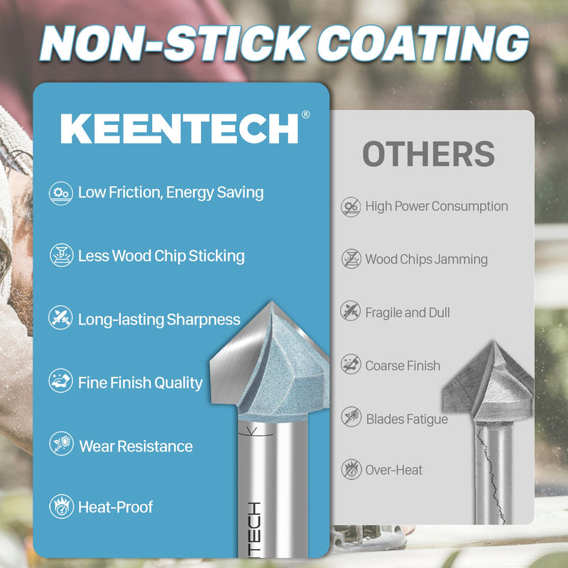 [Australia - AusPower] - KEENTECH Router Bits, Carbide Tipped 90-Degree V-Groove Router Bit for Grooving, Industrial Grade Cutting Tools for Woodworking (1/2 Inch Shank x 1-1/2 Inch Diameter x 1 Inch Depth, KT03012408) 1/2"(Shank)*1-1/2"(Dia.)*1"(Depth) 