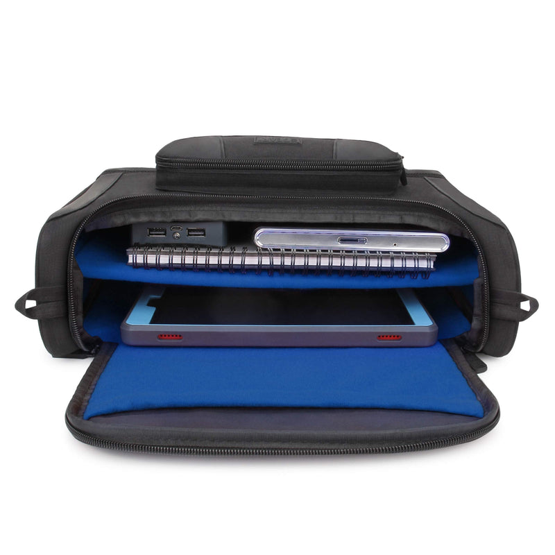 [Australia - AusPower] - USA Gear Compact Tablet Messenger Bag Compatible with Samsung Galaxy Tab S7 11", Lenovo Tab M10 10.3", Samsung Galaxy Tab S6 Lite 10.4" - Shoulder Strap, Padded Adjustable Interior (Blue) Black and Blue 