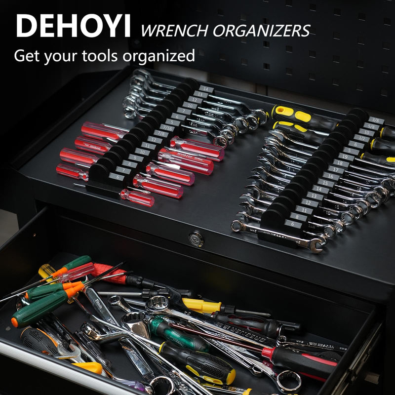 [Australia - AusPower] - 48 pcs MAGNETIC Modular Wrench Organizers for Tool Drawers - Wrench Rack with Metric&SAE Labels, Perfect Tool Storage Holder with Magnet. Gift for father, brother and boyfriend (Black with Magnets) 48 pcs with Magnet(Black) 