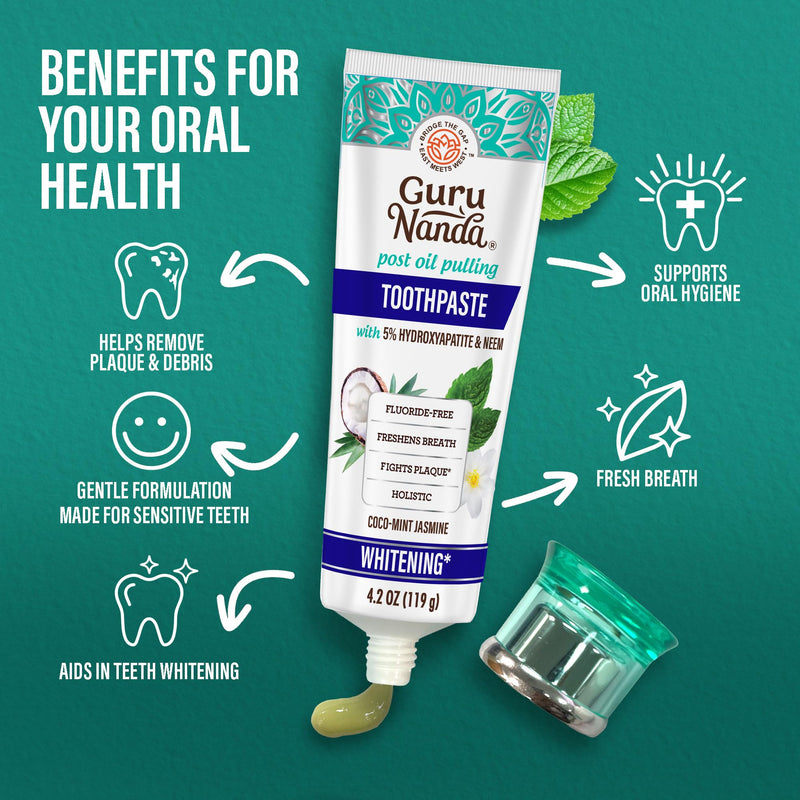 [Australia - AusPower] - GuruNanda Hydroxyapatite Toothpaste, SLS & Fluoride Free, Whitening Toothpaste - Freshens Breath, Fights Plaque - Natural CocoMint Jasmine Neem, 4.2oz 4 Ounce (Pack of 1) 