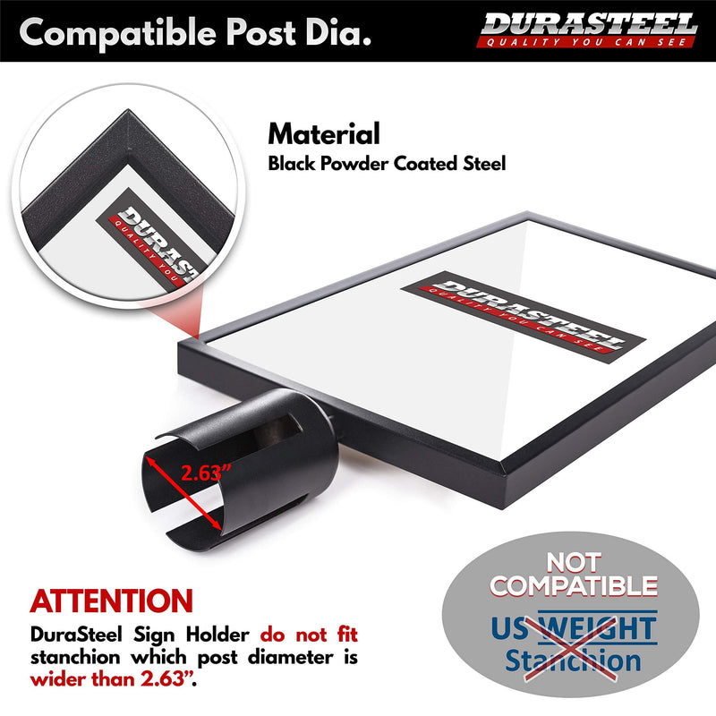 DuraSteel Portrait Display Stanchion Sign Holder - Double Sided Frame for 8.5'' x 11'' - Crowd Control & Queue Barrier With Social Distancing Warning Sign - NOT Fit with US Weigh Sentry Stanchion Social Distancing Sign