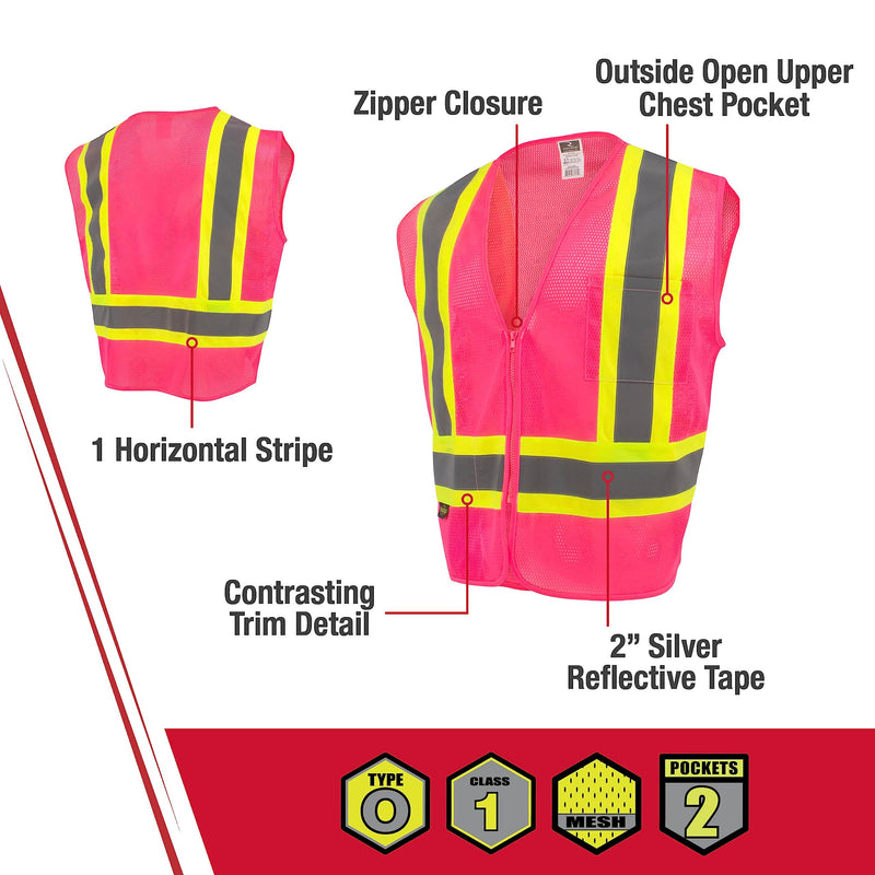 Radians SV22-1 Economy Type O Class 1 Safety Vest Size Extra Large, Pink Mesh with Contrasting Tape - 1 Each 2X