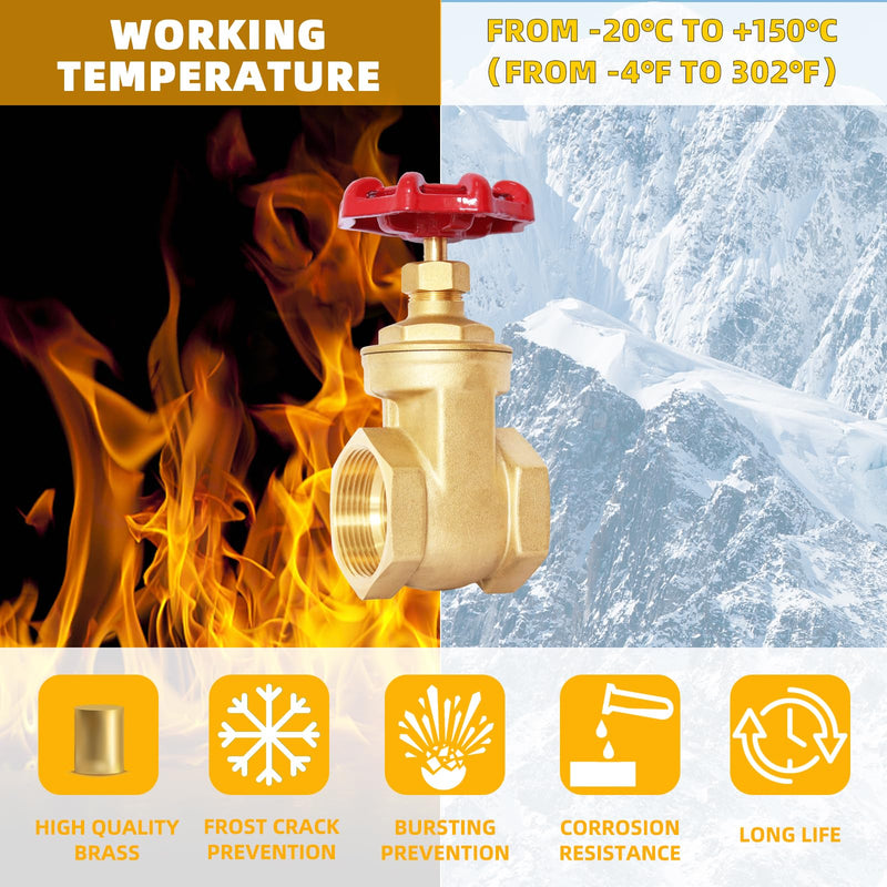 3/4" NPT Brass Gate Valve, Heavy Duty Female x Female Thread Manual Rotary Sluice Valve with Wheel Handle for Water, Oil, Gas, Industrial Plumbing, and HVAC Systems (3/4", DN20) 3/4"-NPT