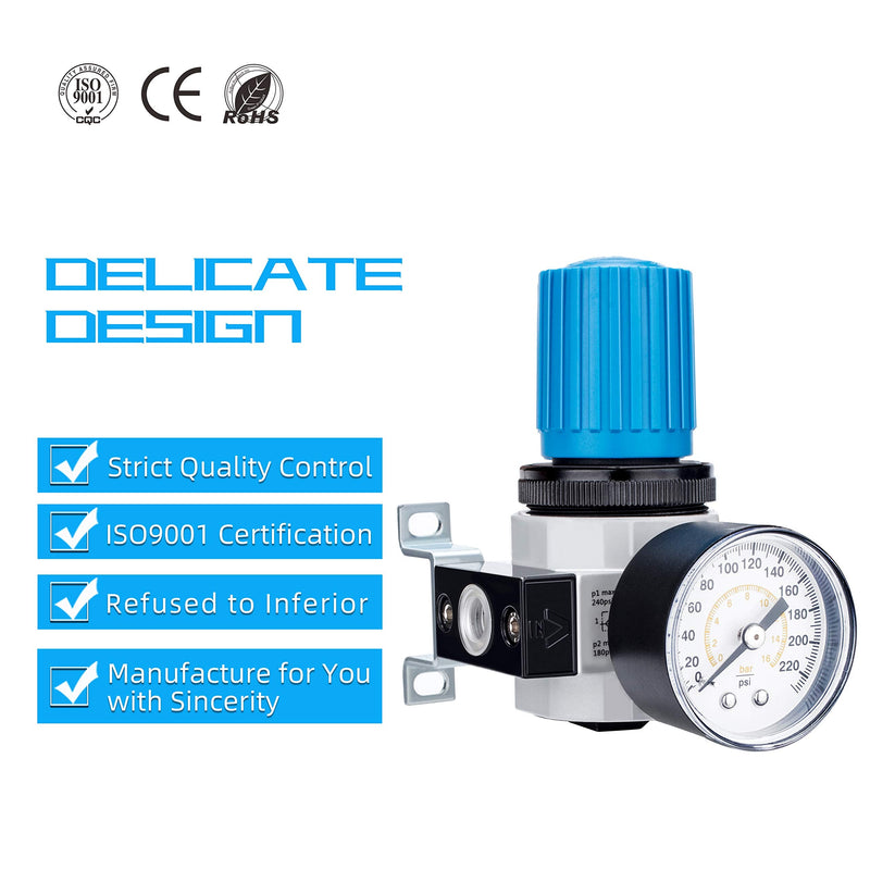 [Australia - AusPower] - NANPU 1/4" NPT High Pressure Air Regulator with Steel-Protected Gauge, 56-SCFM 230Psi (LR-02) 
