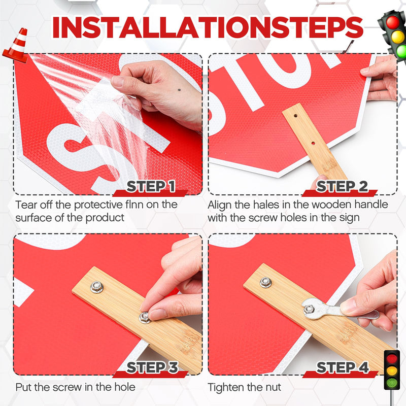 4 Pcs Stop Slow Sign Signal Traffic Wand Reflective Safety Vest Set 13" Crossing Guard Stop Sign with Handle 17" LED Traffic Control Baton High Visibility Security Vest for Road Airport Parking