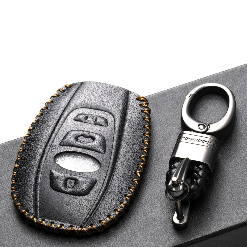 [Australia - AusPower] - Vitodeco Leather Smart Key Fob Case Cover Compatible with Subaru Forester, Impreza, Outback, WRX, BRZ, XV Crosstrek, Ascent, Solterra 2014 - 2024 (4-Button, Black) 4-Button 