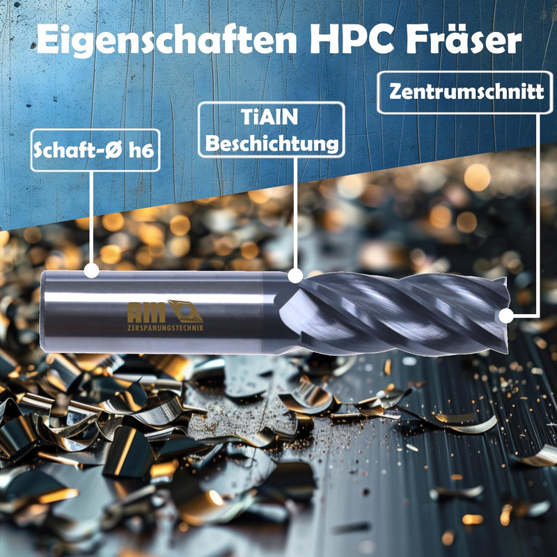 Solid carbide end mill, high-quality carbide mill, TiAlN HPC, available in sizes diameter 1-20 mm, diameter 8 x 20/60 mm, shaft diameter 8 mm Ø8x 20/60mm SchaftØ 8mm