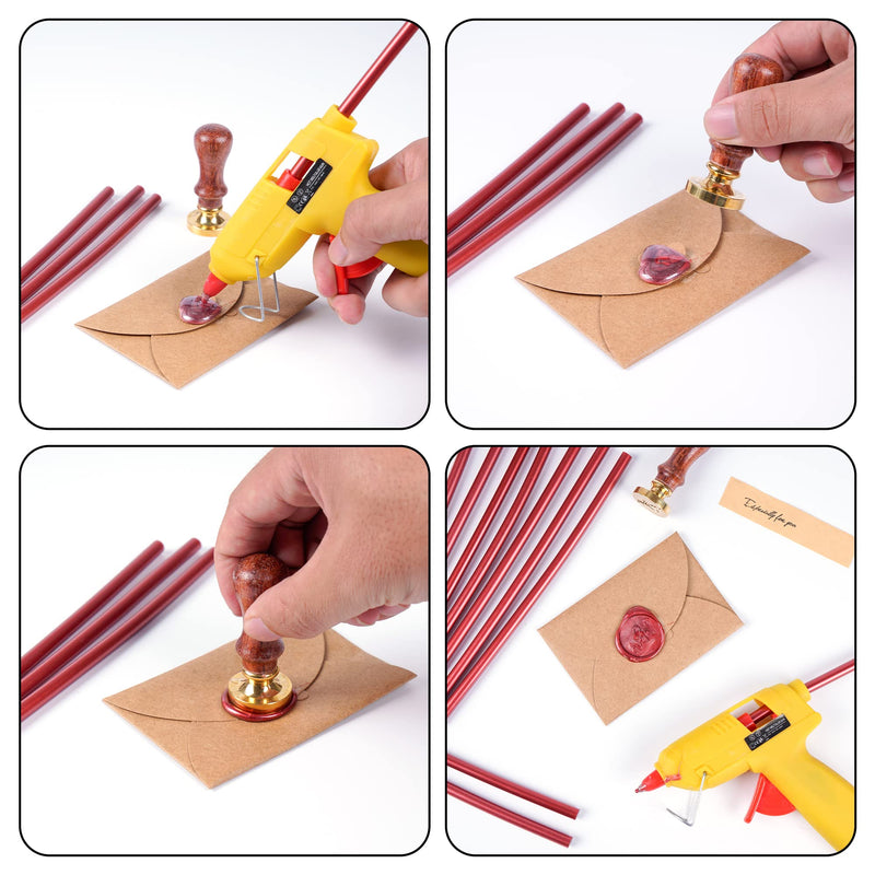 [Australia - AusPower] - 10 Pieces Sealing Wax Glue Sticks, 8 Inch Long Mini Hot Glue Gun Sticks for Envelopes, Wedding Invitations, Cards, DIY Art Craft (7mm Diameter, Red) 