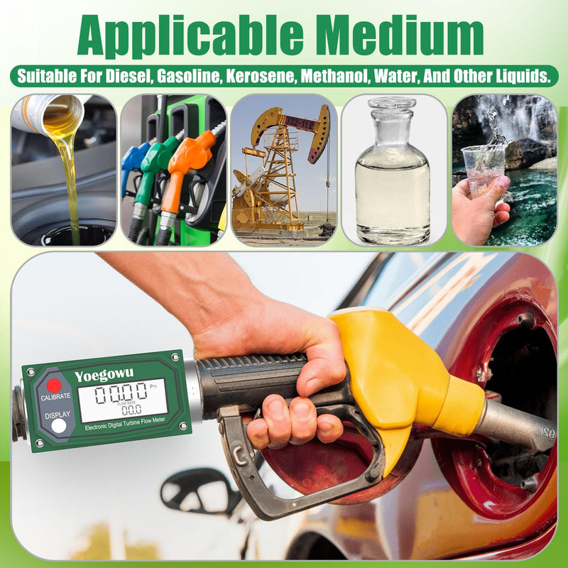 [Australia - AusPower] - 1" Digital Turbine Fuel Flow Meter, 2.6–26 GPM Inline NPT Flowmeter with LCD Display and 3/4" Adapters,For Diesel,Gasoline,Kerosene, Water and Other Liquids –Supports Gallon, L, QTS, PTS, m³ (1"&3/4") 1"&3/4" 