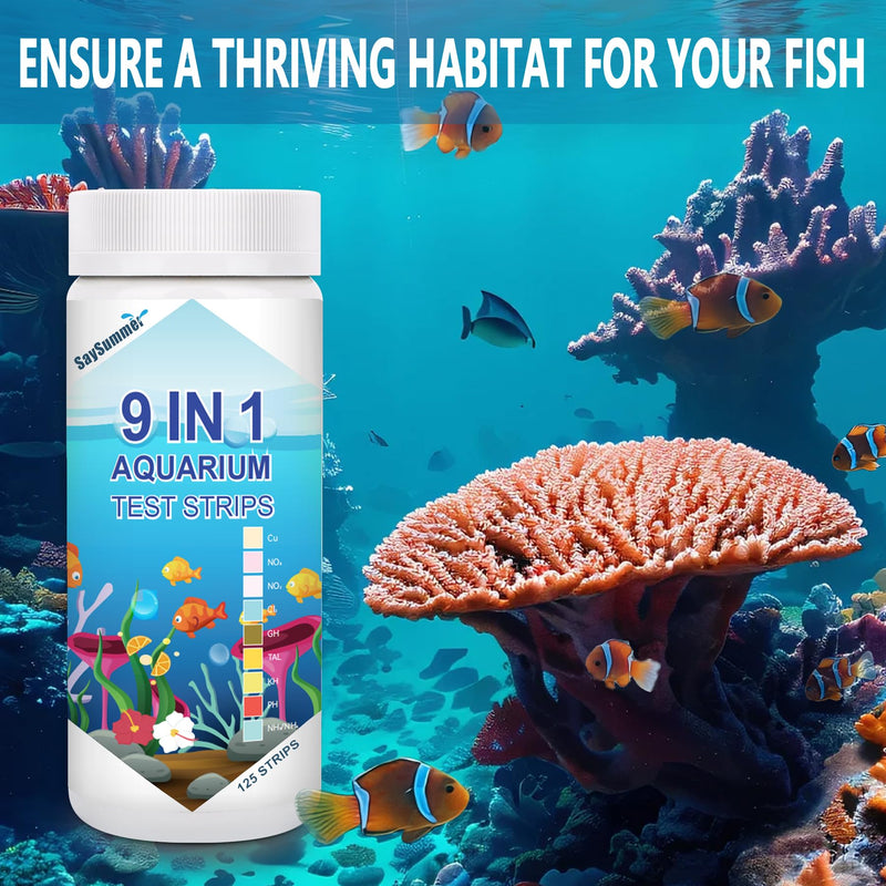 [Australia - AusPower] - Aquarium Test Strips for Fish Tank: 9 in 1 Aquarium Ammonia Test Strips for Fish Tank - 125 Counts Aquarium Water Test Kit Testing Ammonia Nitrogen, Copper, pH and More 9 in 1 - 125 Strips (ammonia included) 