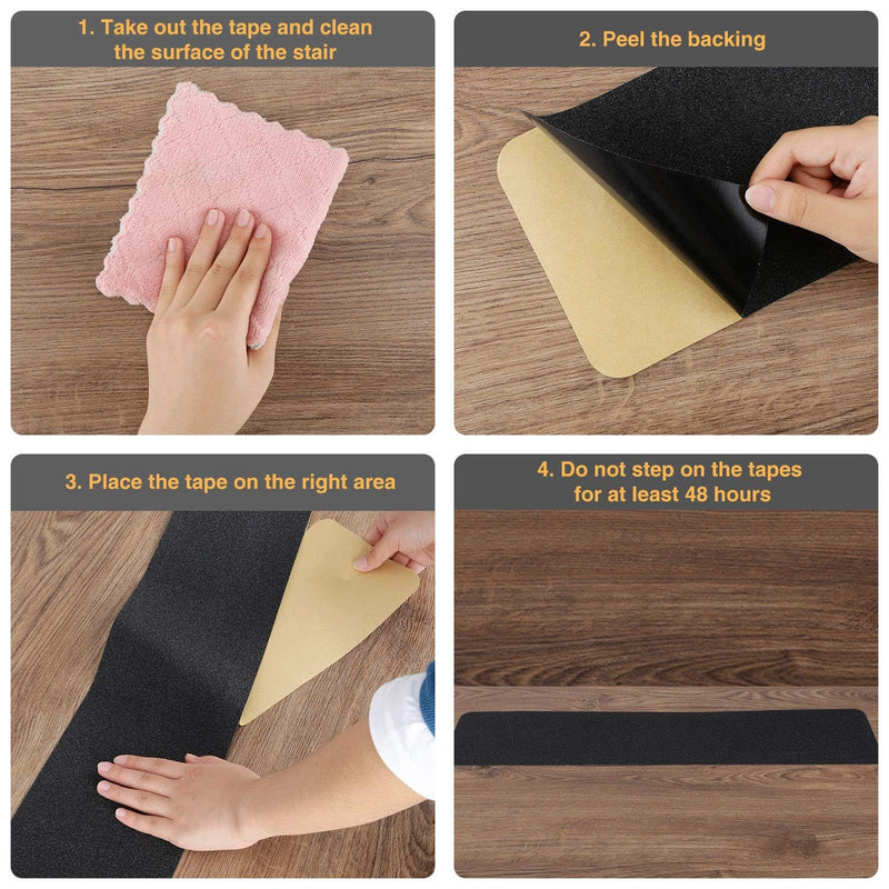10 Pack Stair Treads Non-Slip 6” x 30” Outdoor Non Skid Tape, Pre-Cut Black Anti Slip Safety Adhesive Strips for Steps, Staircase 6”x30” 10PCS