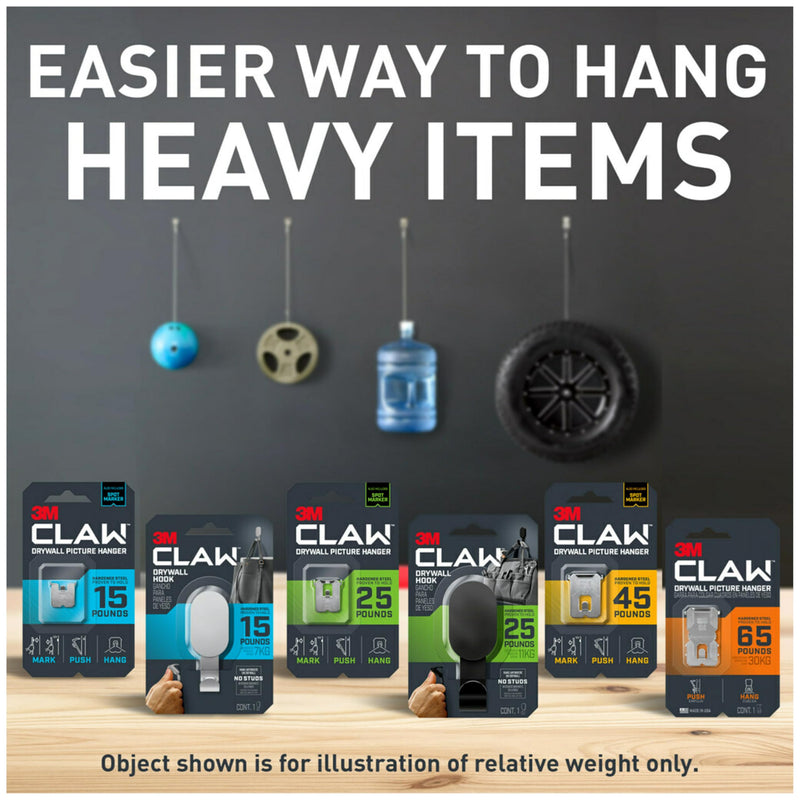 3M CLAW 15 lb. 2 Drywall Silver Hooks & 2 Extra Picture Hangers, Heavyweight Hanging Solution for Backpacks, Jackets, Pictures and Room Decor, Cute Wall Hooks - 4 Pack 15 lb.