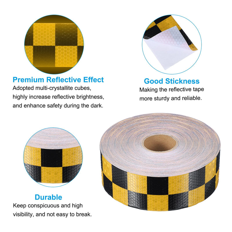PATIKIL Reflective Tape, 1 Roll 2 Inch x 148 ft Waterproof Self Adhesive High Visibility Caution Warning Safety Tape Outdoor Lattice Reflector for Trucks Trailers Cars, Gold Black 2 Inch x 148 Feet