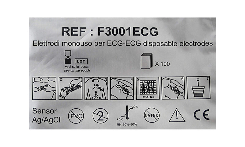 Fiab EF3001ECG Electrode Stamps for ECG Pregellati Disposable, 22 x 34 mm Pack of 100