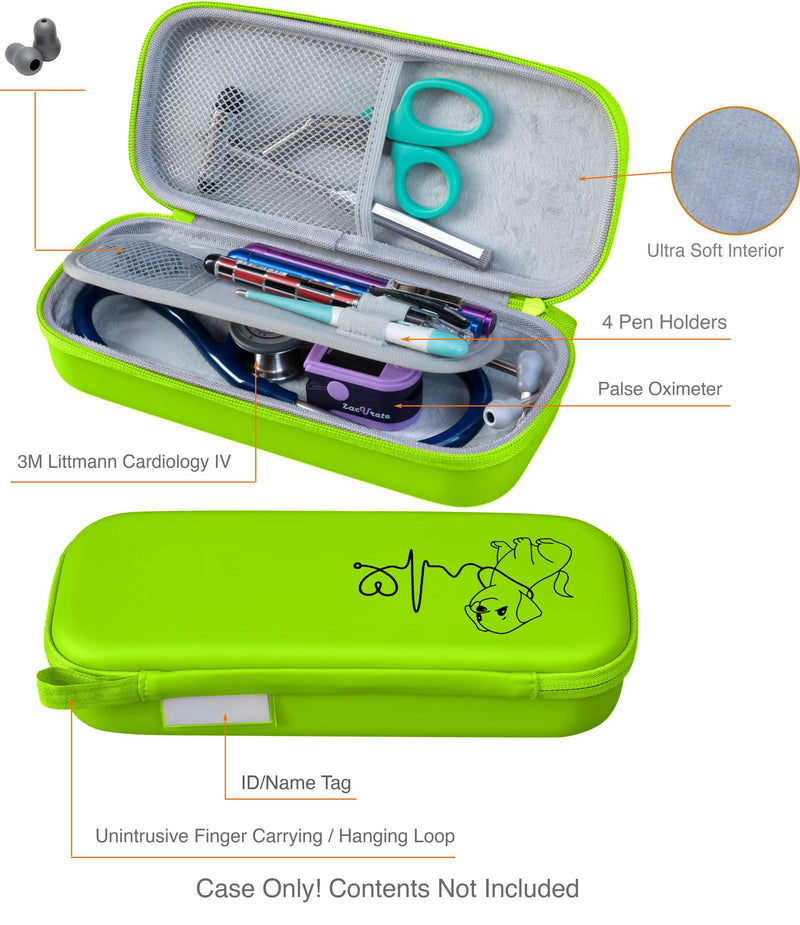 [Australia - AusPower] - ButterFox Premium Stethoscope Case with Divider and ID Slot for 3M Littmann Classic III, Cardiology IV Diagnostic and More Stethoscopes with Pocket for Nurse Accessories (Lime_Green_Puppy) 