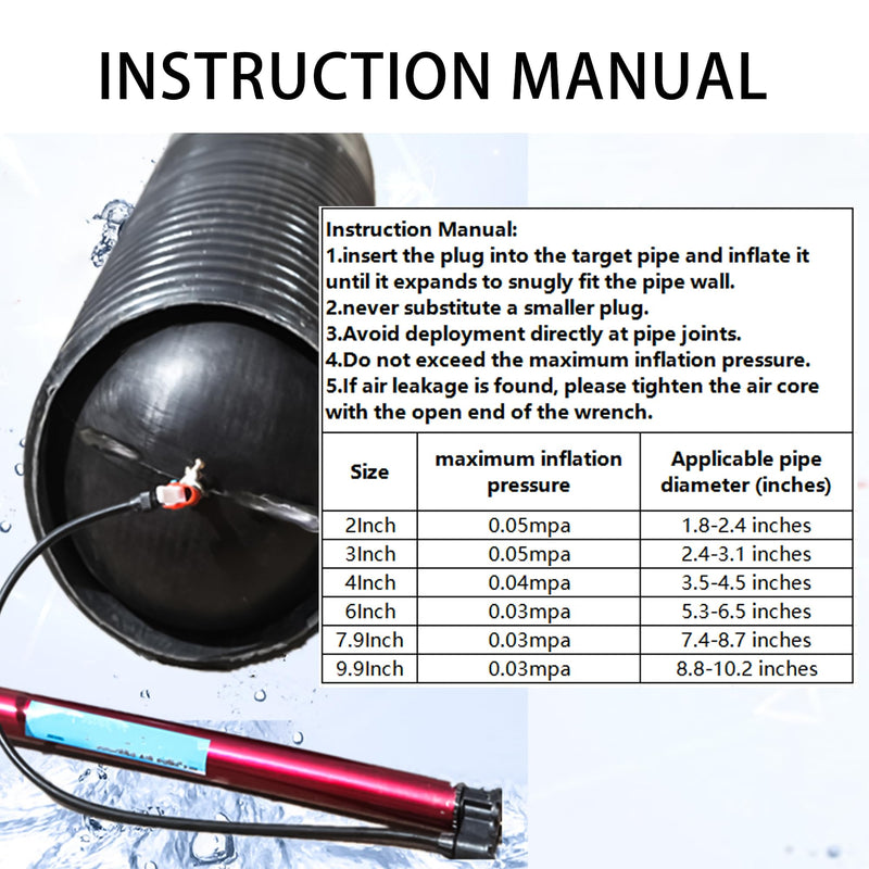 2 Inch Inflatable Pipe Plug, Water Shut Off Airbag for Drain & Sewer Lines - Reusable Rubber Test Ball, Temporary Water Blocker for Pipe Repair, Closed Water Testing & Maintenance 2 Inch - Standard