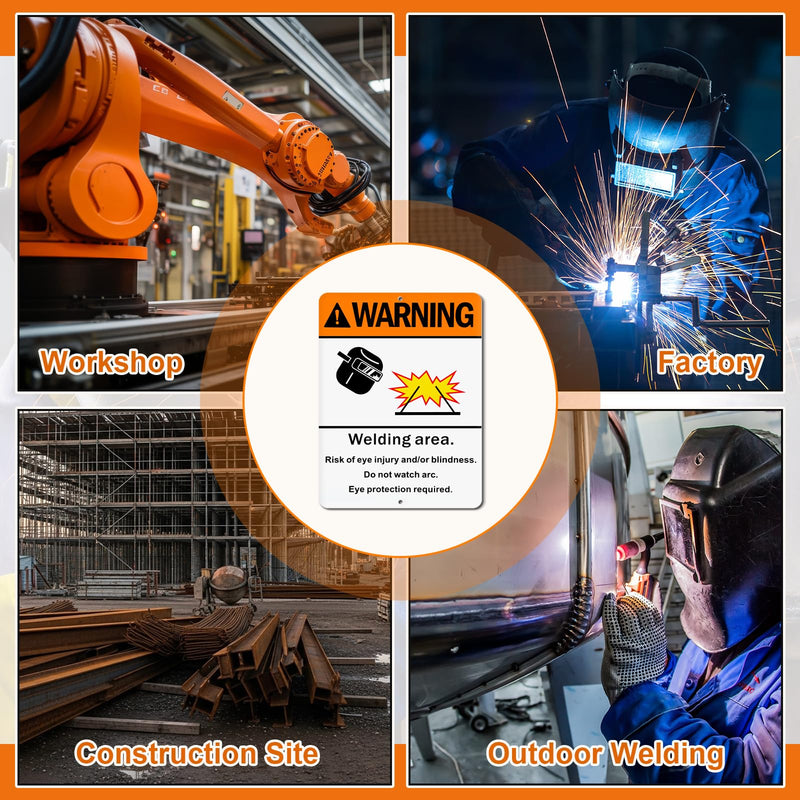 2 Pack Warning Welding Area Sign - 9 x 12 Inches Eye Protection Required Welding Safety Sign Vertical Weatherproof Aluminum Material for Welder Construction Site Industrial Warehouse
