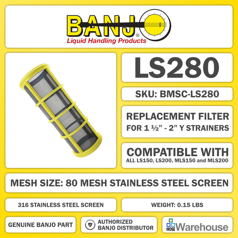 [Australia - AusPower] - Genuine Banjo LS280 Replacement 80 Mesh Stainless Steel Screen for 1-1/2" - 2" Y Strainers with Bonus Mesh Screen Color Chart Keychain 