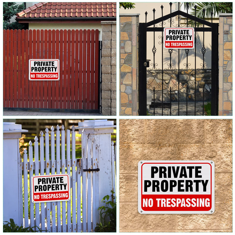 LEIFIDE 12Pcs No Trespassing Private Property Signs 7" x 10"Metal Reflective Aluminum No Trespassing Sign Weatherproof Warning for Property Security (Classic Red & White,Red, Black, White,7 x 10 Inch) Classic Red & White Red, Black, White 7 x 10 Inch