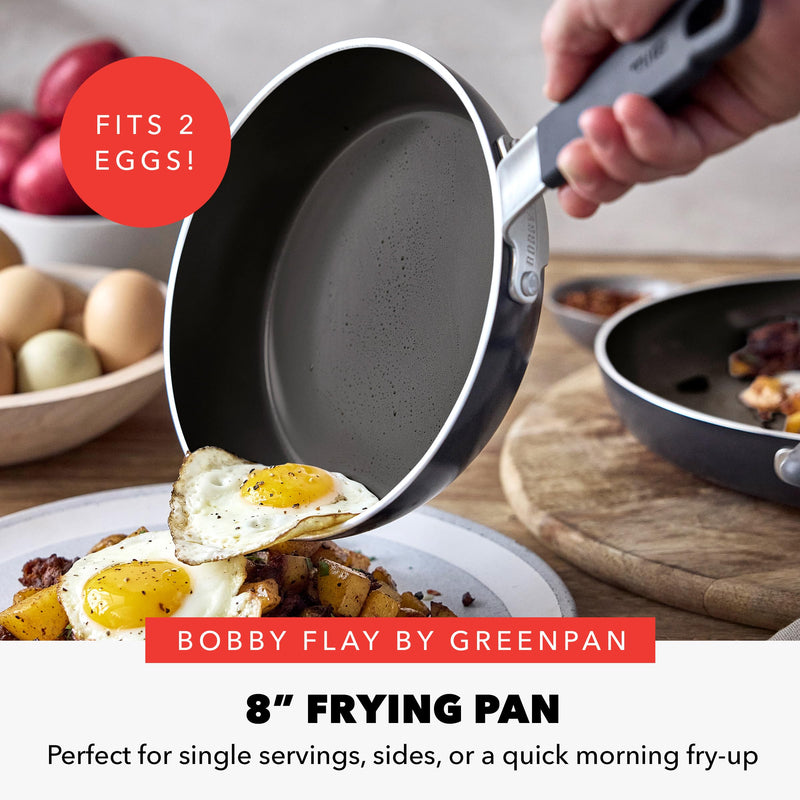 GreenPan x Bobby Flay 8" Nonstick Frying Pan Skillet, PFAS-Free Diamond Ceramic, Induction Suitable, Stay-Cool Silicone Handle, Easy Clean Dishwasher & Oven Safe, Egg & Omelet Pan, Black 8" Frying Pan Skillet