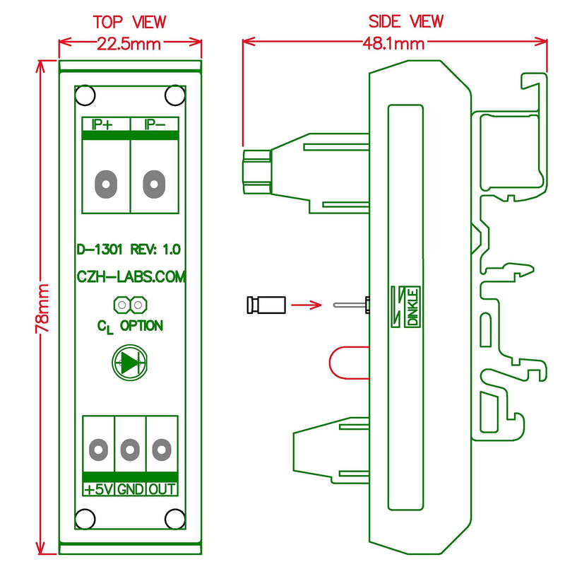 [Australia - AusPower] - Slim DIN Rail Mount AC/DC Current Sensor Module, Based on ACS712. (+/-20Amp) +/-20Amp 