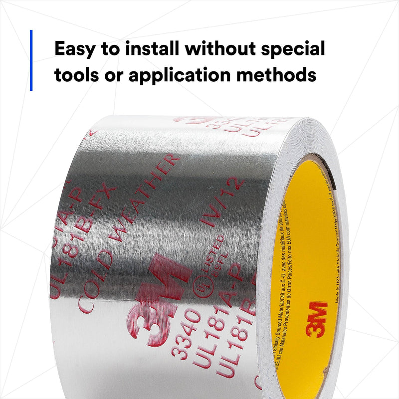 3M Aluminum Foil Tape 3340, 2.5" x 50 yd, 4.0 mil, Silver, HVAC, Sealing and Patching Hot and Cold Air Ducts, Fiberglass Duct Board, Insulation, Metal Repair 2.5 inches x 50 yards x 0.004 inches