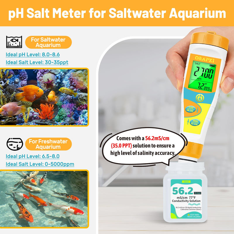 [Australia - AusPower] - pH Meter Salinity Tester for Saltwater Aquarium Simultaneous Display for Saltwater Aquarium Reef Tanks Koi Pond and Hydrogen Water Tester pH Meter for Drinking Water Accuracy Dissolved Hydrogen 