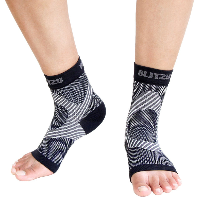 BLITZU Compression Socks for Plantar Fasciitis, Achilles Tendonitis Relief. Ankle Compression Sleeve for Heel Spurs, Foot Swelling, Fatigue & Sprain. Arch Support Brace for Sports, Gym Black L-XL Large/X-Large (1 Pair)