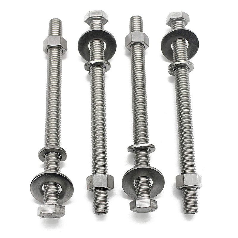 [Australia - AusPower] - (4 Sets) 3/8-16x5 Stainless Steel Hex Head Screws Bolts, Nuts, Flat & Lock Washers, 18-8 (304) S/S, Fully Threaded by Bolt Fullerkreg (4 Sets) 3/8x5" 
