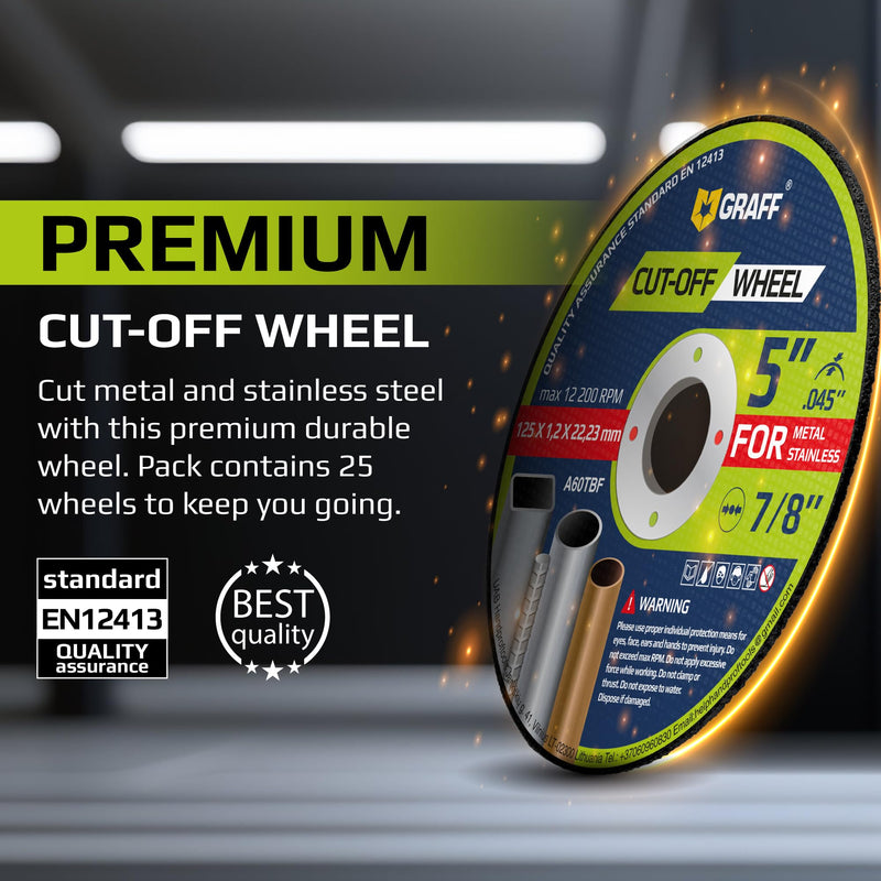[Australia - AusPower] - Cut Off Wheels 5 Inch Thin Metal & Stainless Steel Cutting Wheel – Professional 5” x .045” x 7/8" Fast Cutting Disc for Angle Grinder GRAFF (25 Pack) Ø Cut-off 5” x .045” x 7/8" 