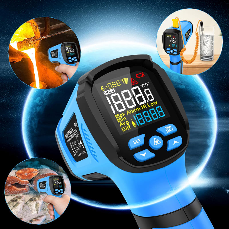 [Australia - AusPower] - Infrared Thermometer Temperature Gun, -40℉ to 2192℉ Dual Laser High Temp Thermometer with LCD Color Display, Non-Contact Industrial Pyrometer 50:1 Distance Ratio, Adjustable Emissivity Blue (-40℉~2192℉) 